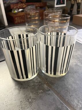 Striped Tumbler Glasses - Black & White (Set of 2)